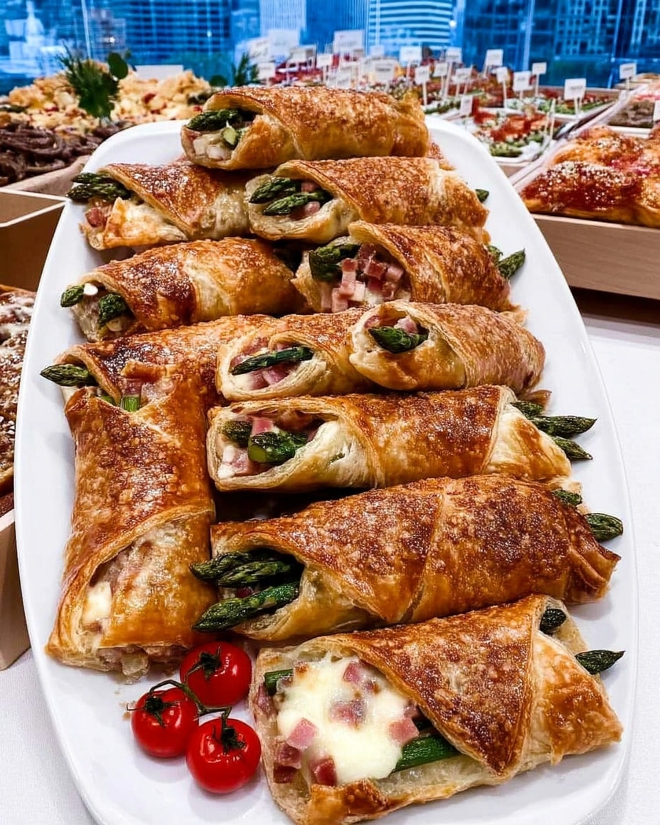 Asparagus puff pastry bundles served on a plate, perfect for fall dinner parties
