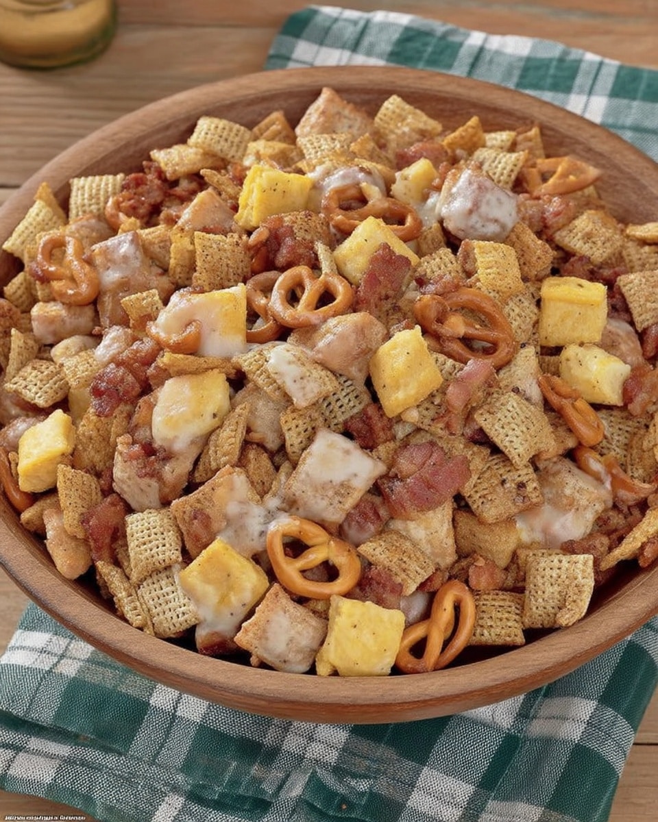 Fall Chex Mix Recipes 8 Close-up of seasoned Chex Mix with pretzels and peanuts