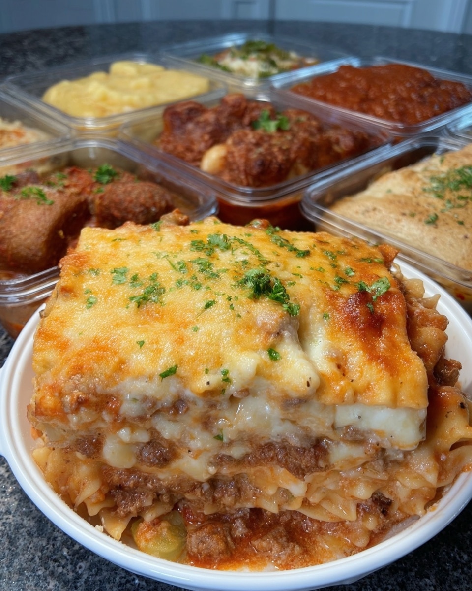 Crockpot bowtie lasagna served hot in slow cooker for potluck