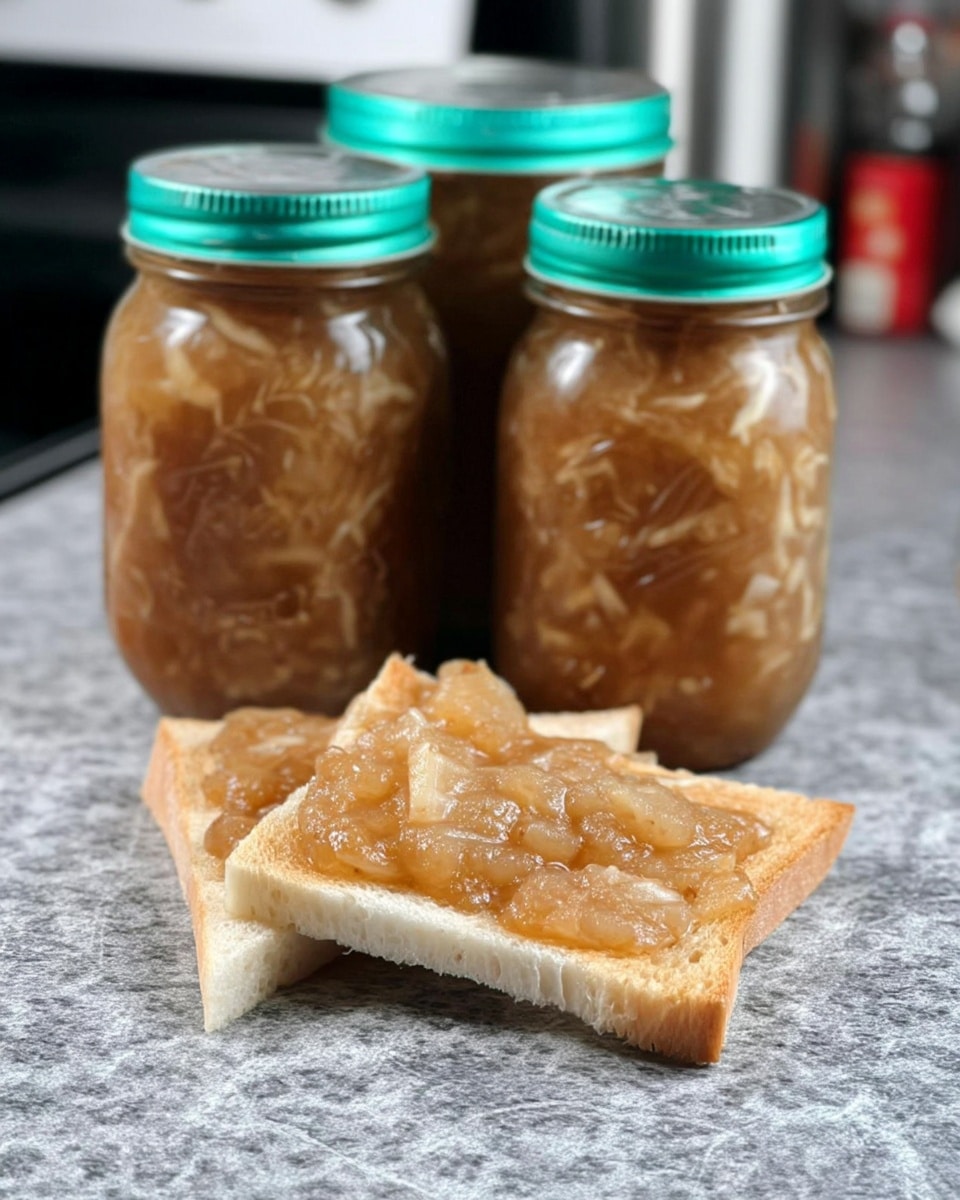Crockpot pear preserves recipe in mason jar on rustic table