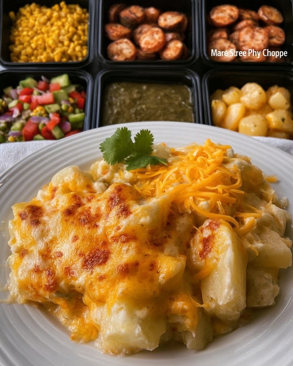 Crockpot Cheesy Potatoes 10 Crockpot sitting on buffet table beside serving spoon