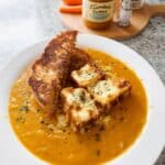 Fall Cooking Recipes 7 Bowl of pumpkin soup with grilled cheese croutons for fall cooking recipes