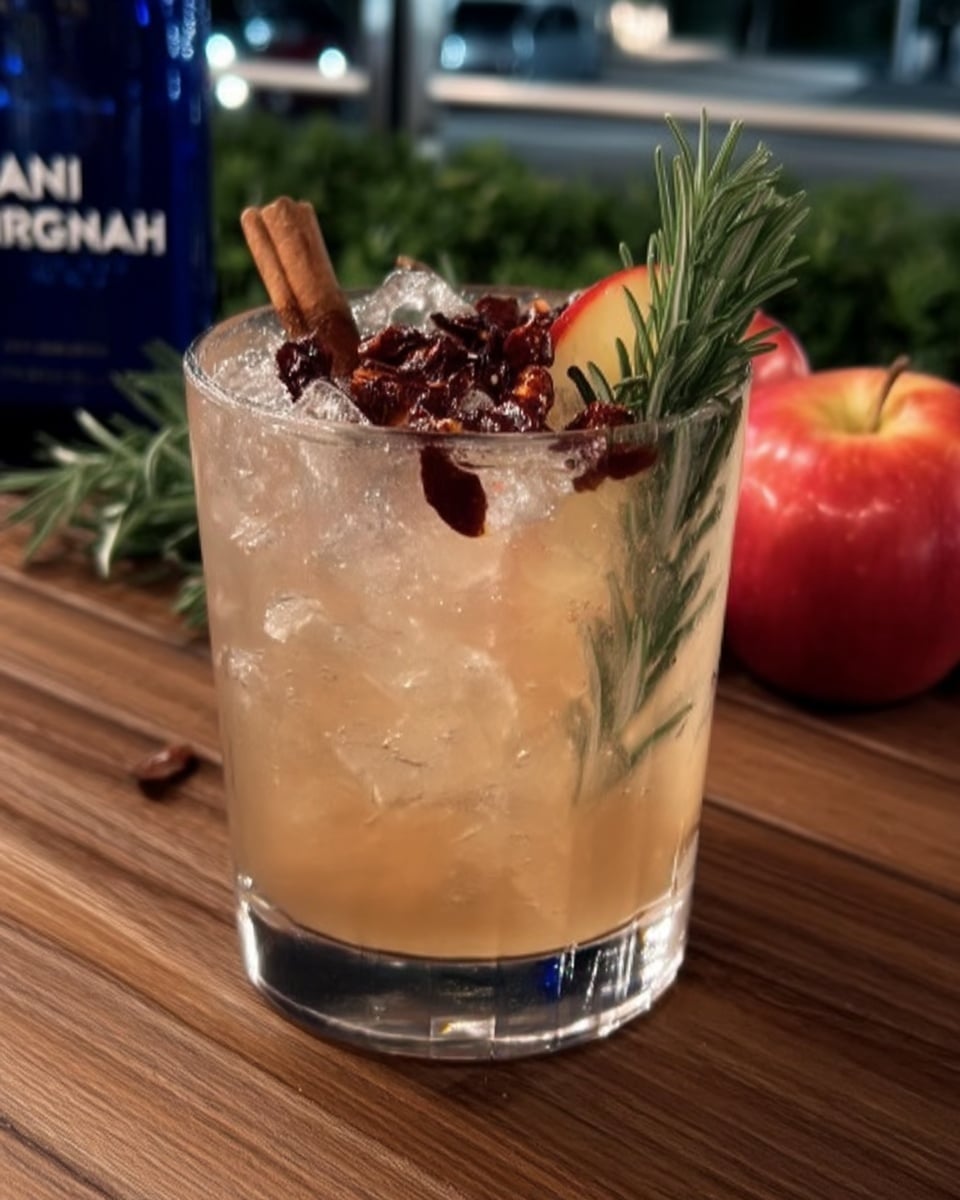 Fall margarita in a glass with cinnamon sugar rim and rosemary garnish