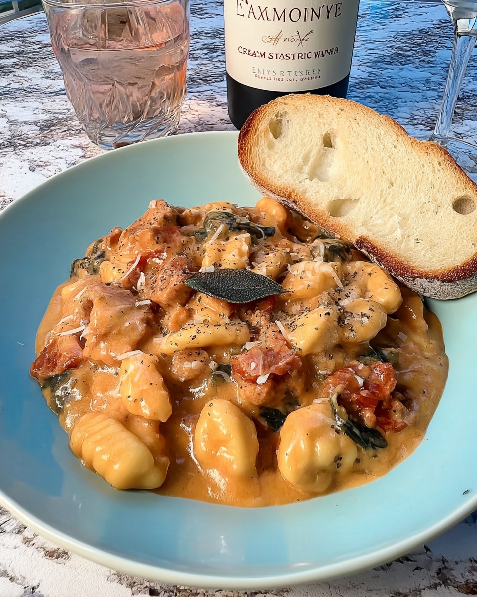 Fall recipes creamy butternut squash gnocchi with sausage in skillet