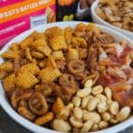 Fall Snack Mixes 7 Fall snack mixes with caramel glaze on parchment