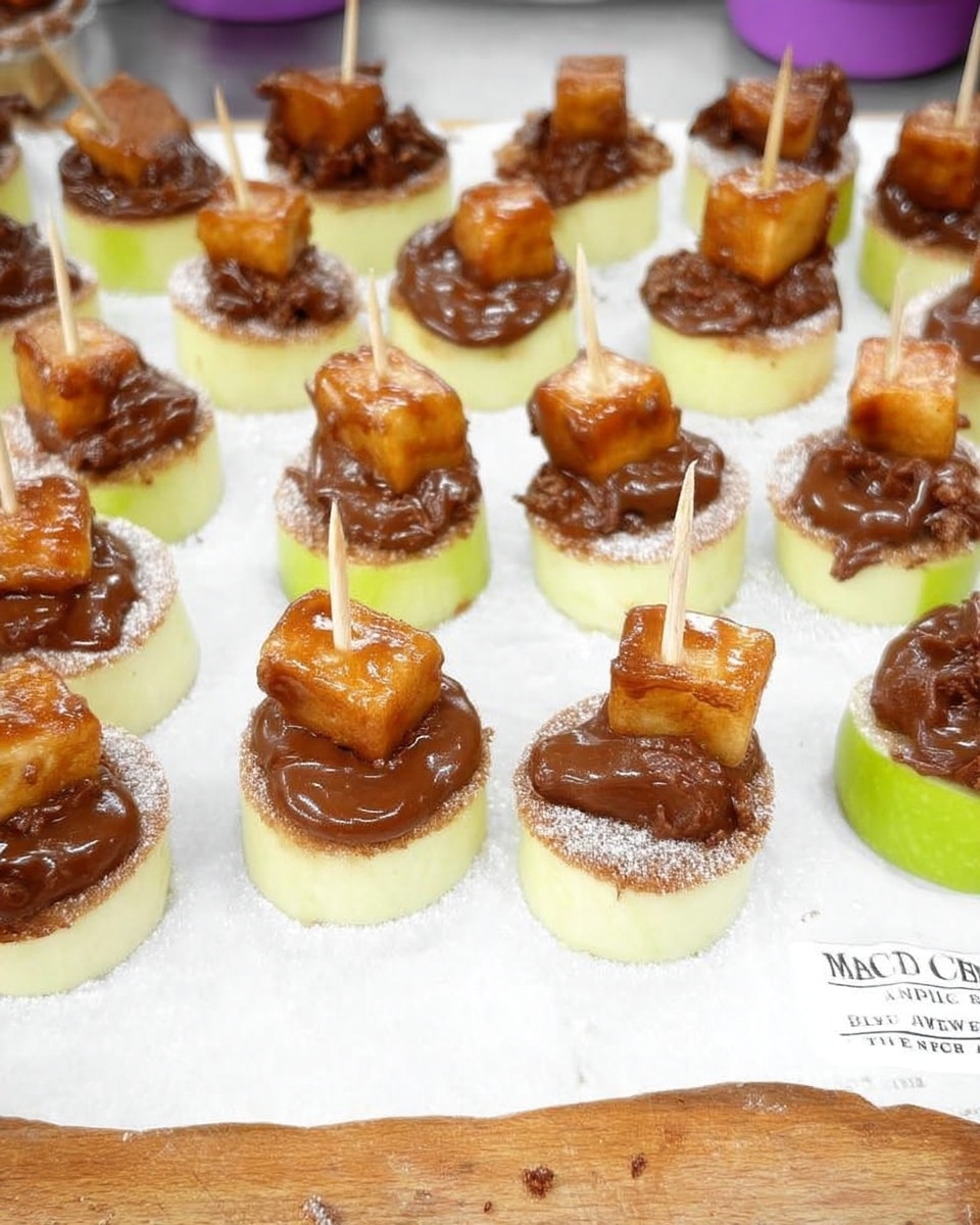 Caramel Apple Bites Recipe 8 Apple, Rolo, and pretzel fall snack assembled on toothpicks