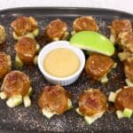 Caramel Apple Bites Recipe 7 Fall snacks with caramel apple bites on a white tray
