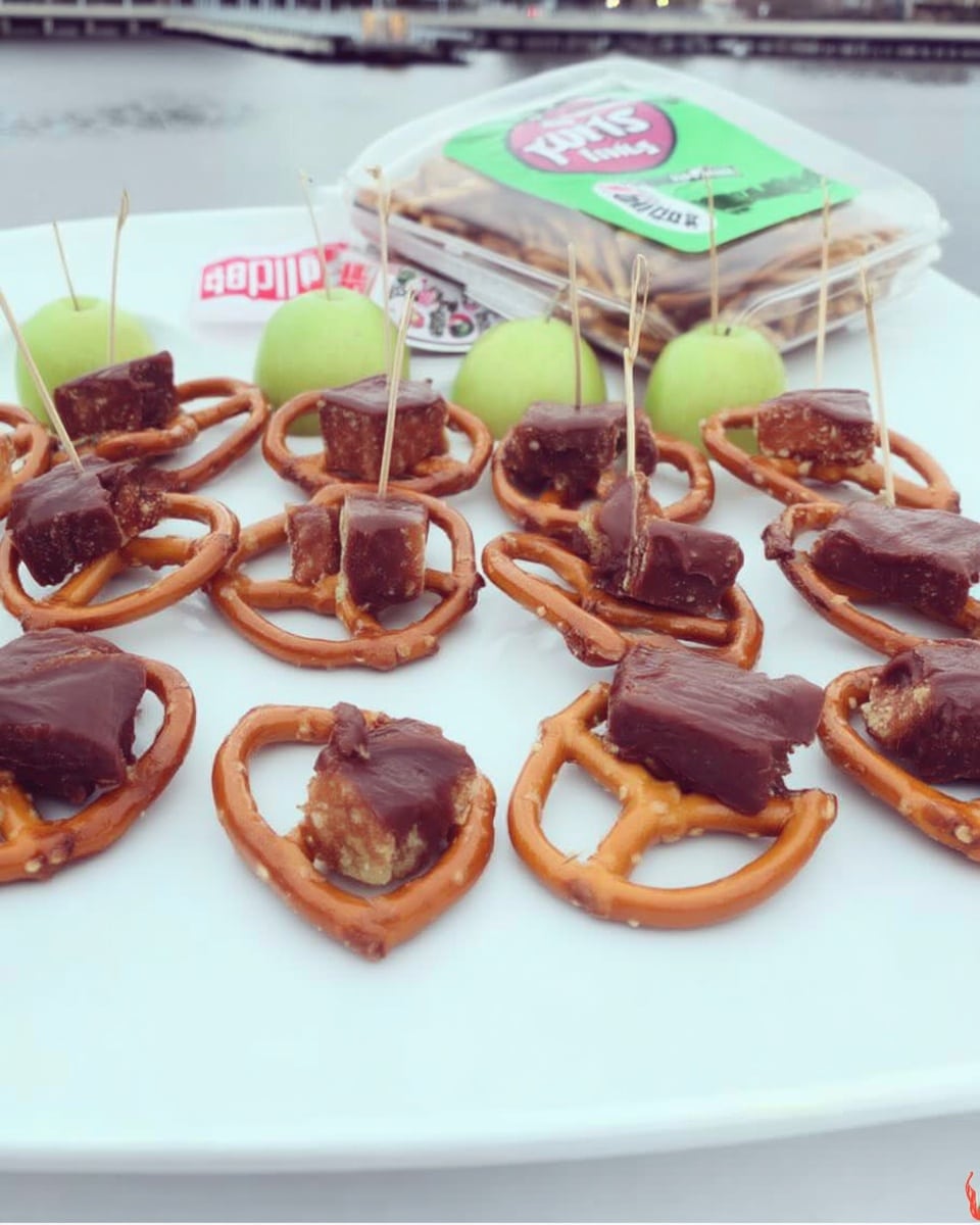 Caramel Apple Bites Recipe 10 Kids assembling caramel apple fall snacks in kitchen
