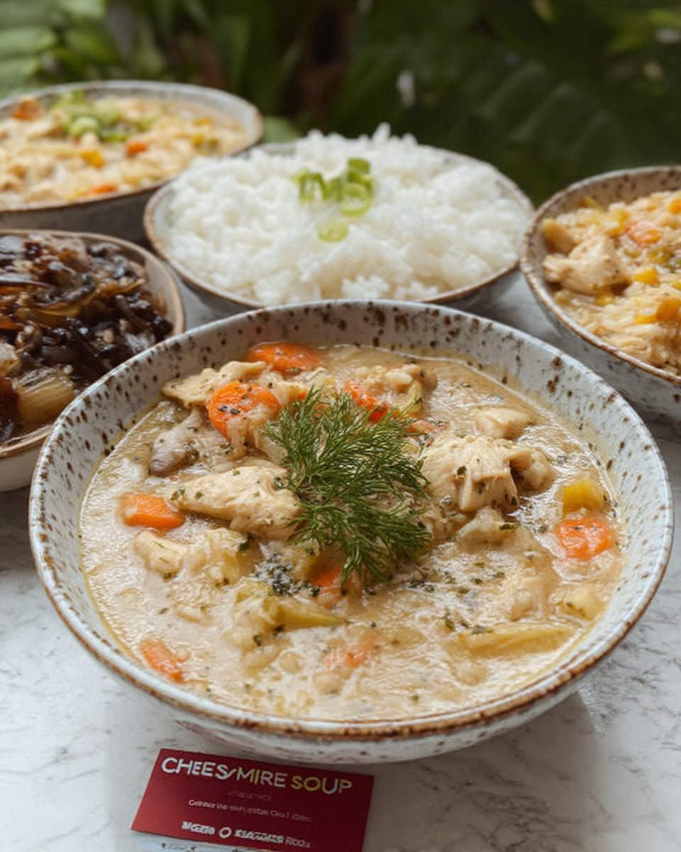 Creamy Chicken and Rice Soup 10 Close-up of creamy fall soup texture with rice and herbs