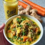 Anti Inflammatory Turmeric Chicken Soup 7 Fall soups and stews healthy turmeric chicken in a white bowl