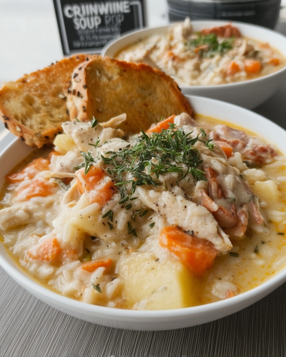 Creamy Chicken and Rice Soup 8 Ingredients for fall soups and stews with rice and vegetables