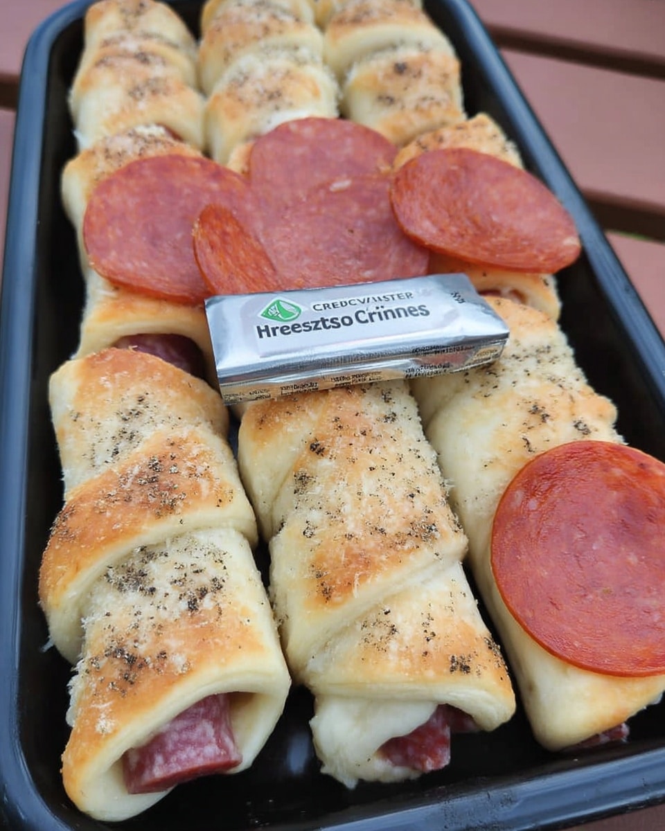 Pepperoni Pizza Crescent Rolls 8 Close-up of football appetizer crescent rolls on platter