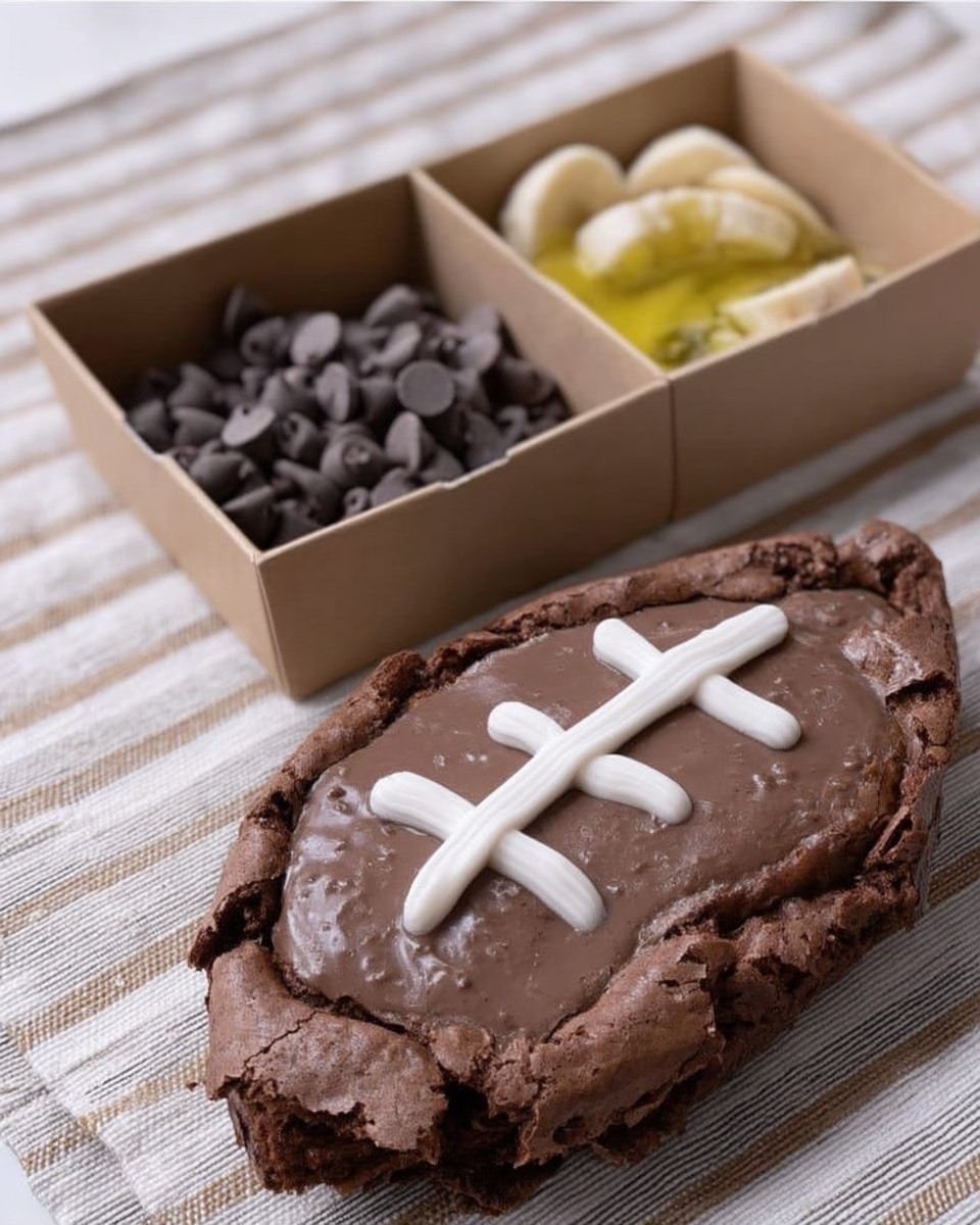 Fudgy football brownies arranged on a game day serving tray