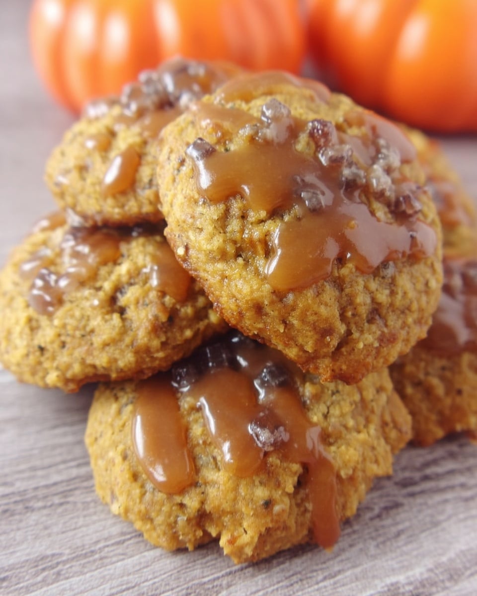 Pumpkin Oatmeal Cookies 9 Close-up of iced pumpkin oatmeal cookie with glaze dripping