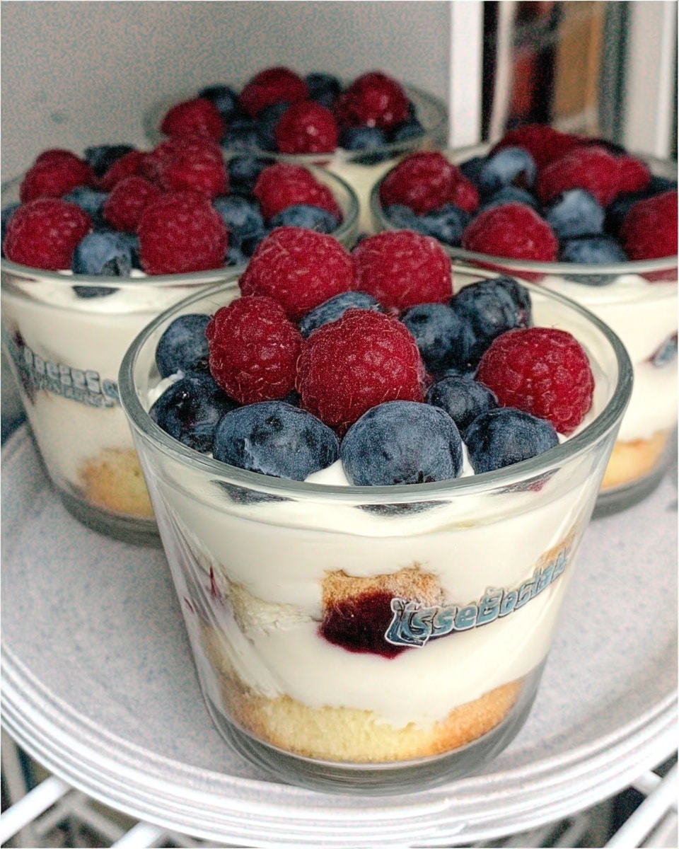 labor day desserts with berries in layered mini glass trifles