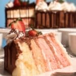 Neapolitan Cake Recipe 7 Neapolitan cake with chocolate, vanilla, and strawberry buttercream