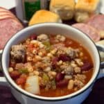 Pasta E Fagioli Soup 7 Pasta e Fagioli Soup in a white bowl with herbs and bread