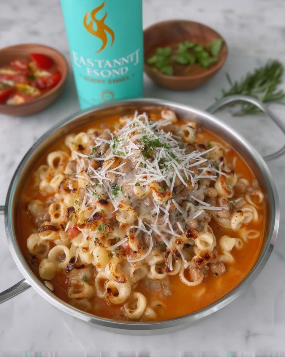 Bowl of pasta fagioli soup olive garden style with beans and herbs
