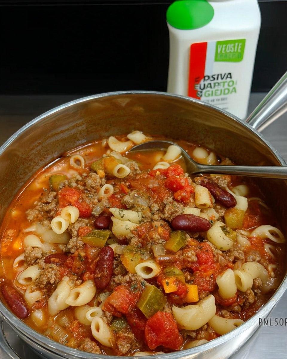 Pasta fagioli soup in white bowl with Parmesan topping