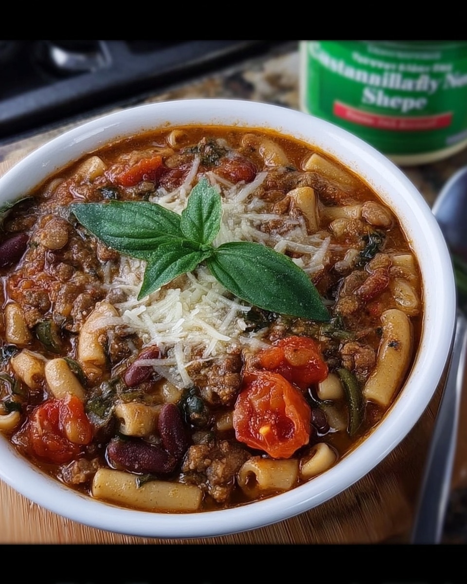 Pasta Fagioli Soup Recipe (Barefoot Contessa Style) 10 Bowl of pasta fagioli soup with bread and parsley garnish