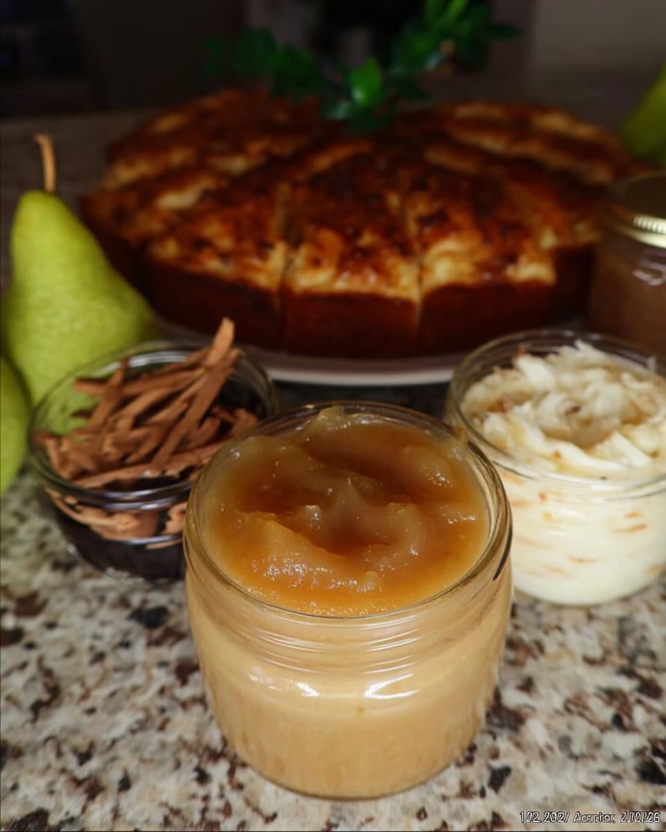 Crock pot pear butter recipe in mason jar with vanilla bean