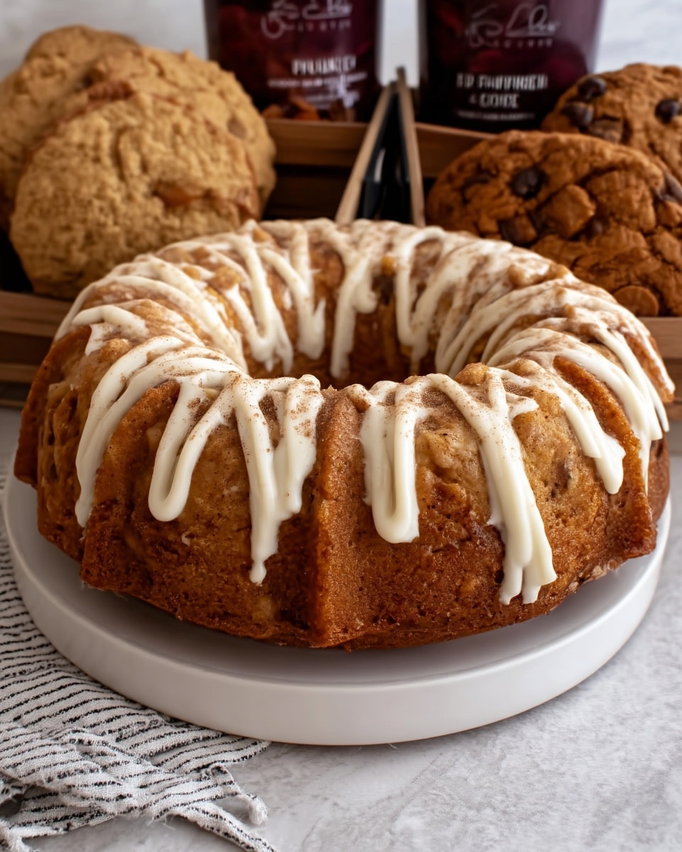 Pumpkin Bundt Cake drizzled with cinnamon cream cheese icing