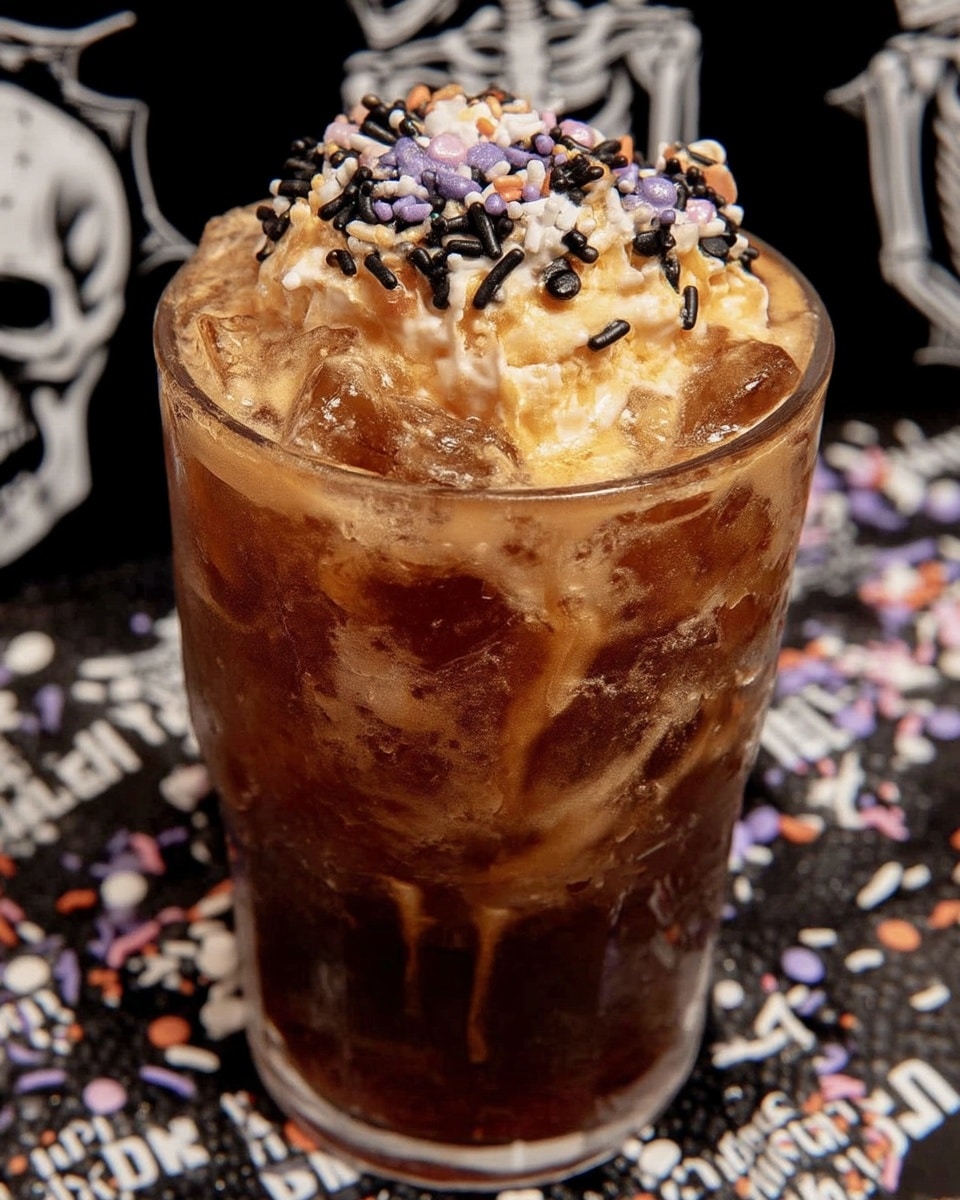 Pumpkin cold foam recipe poured over iced coffee