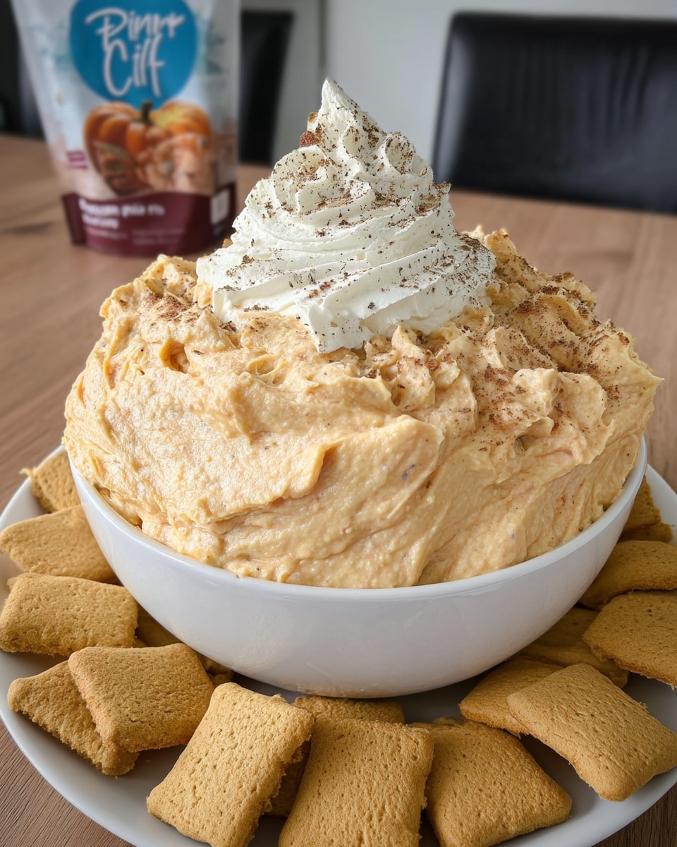 Pumpkin fluff dip in white bowl with apple slices on wood tray