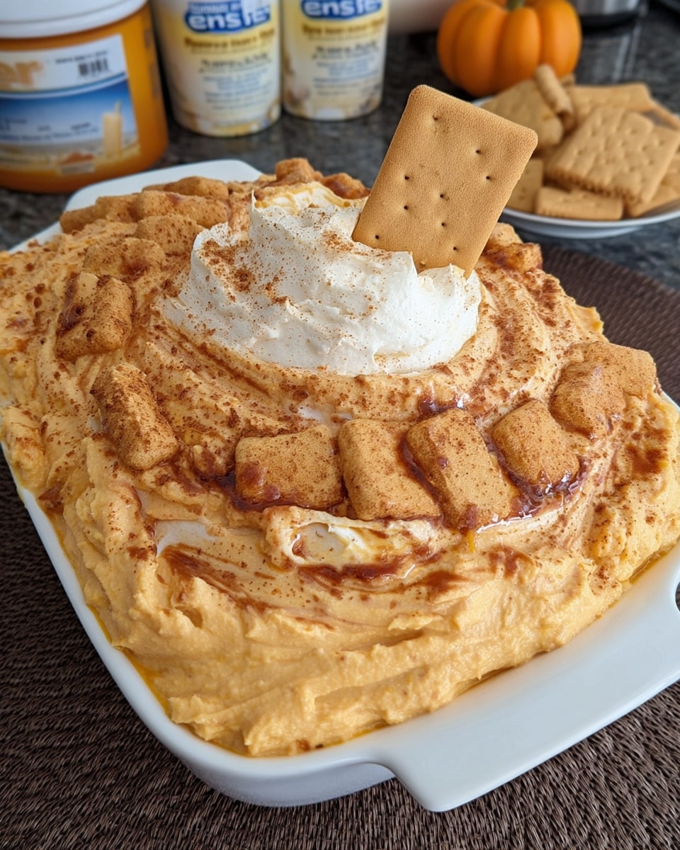 Pumpkin Fluff Dip 8 Pumpkin fluff dip with graham crackers and cinnamon garnish