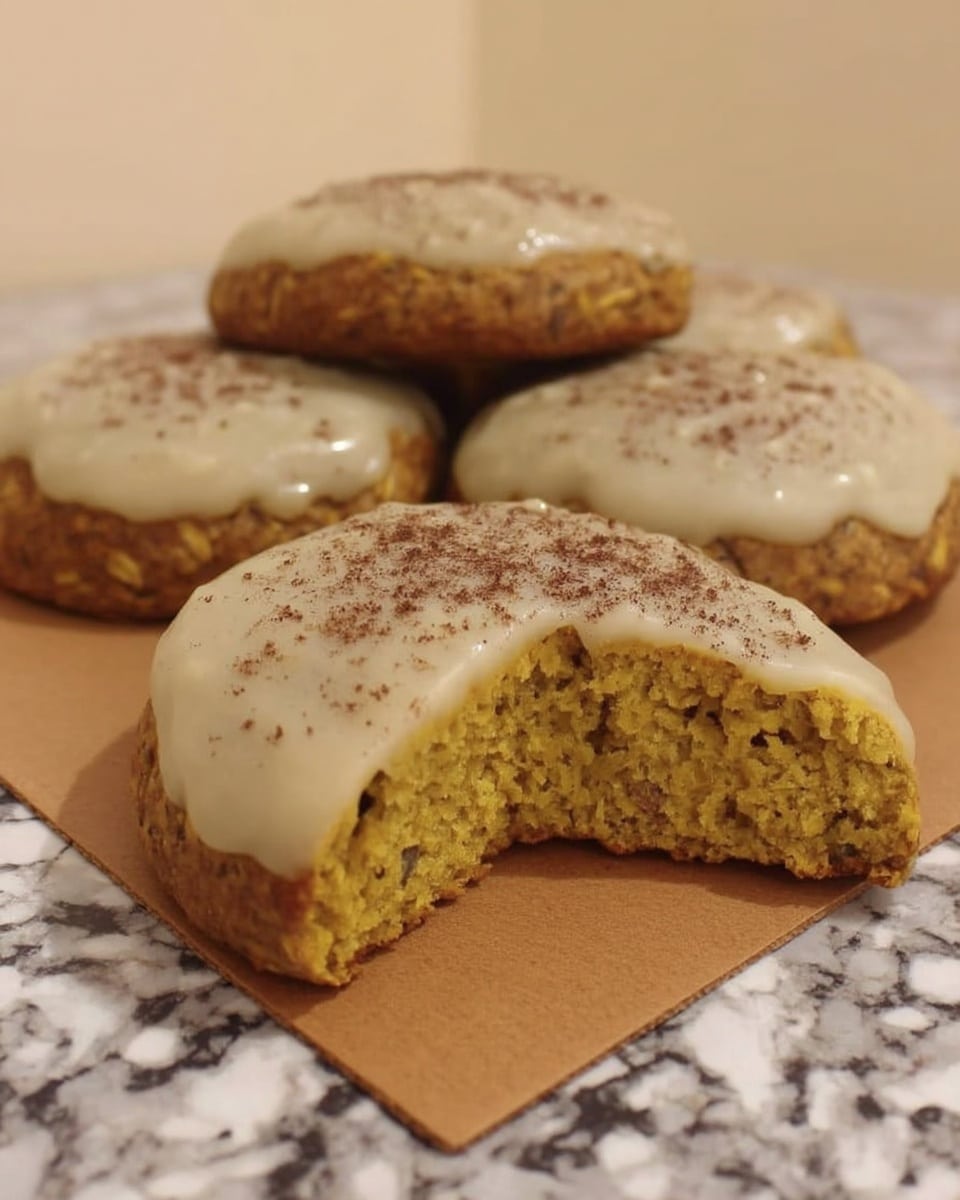 Stack of chewy pumpkin oatmeal cookies with brown butter glaze