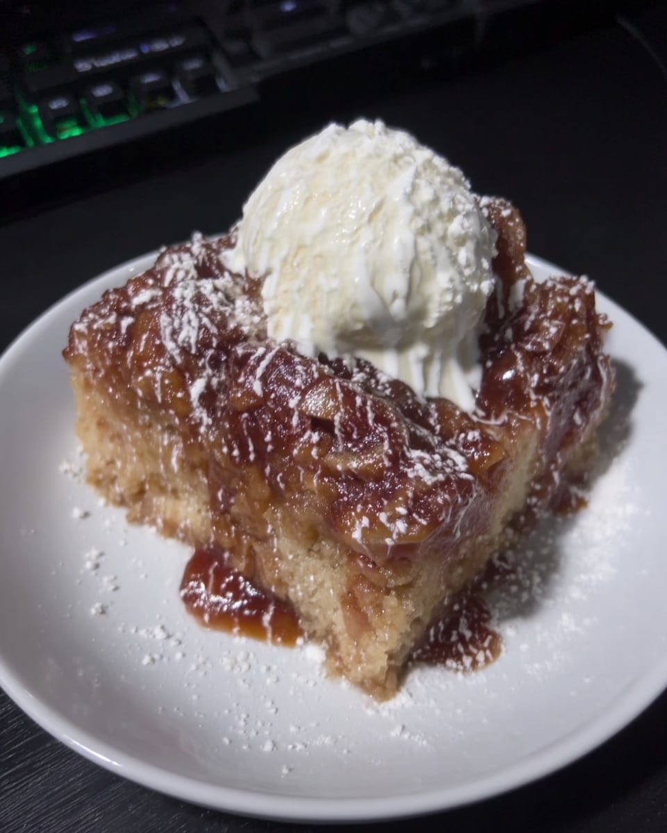 Pumpkin Pecan Cobbler in white dish with golden topping