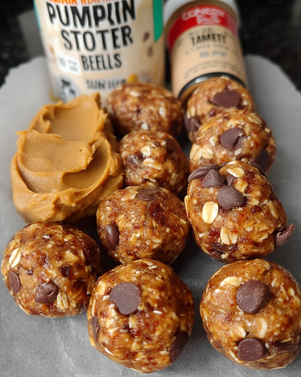 Pumpkin Spice Protein Balls 9 Pumpkin spice protein balls on parchment with chia seeds