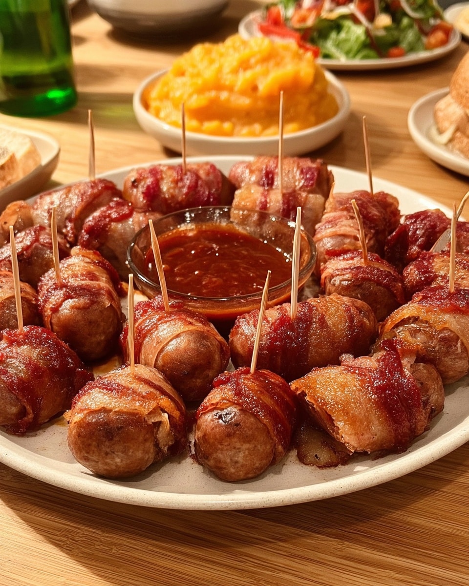 BBQ sausage bites 9 BBQ sausage appetizer arranged on party platter