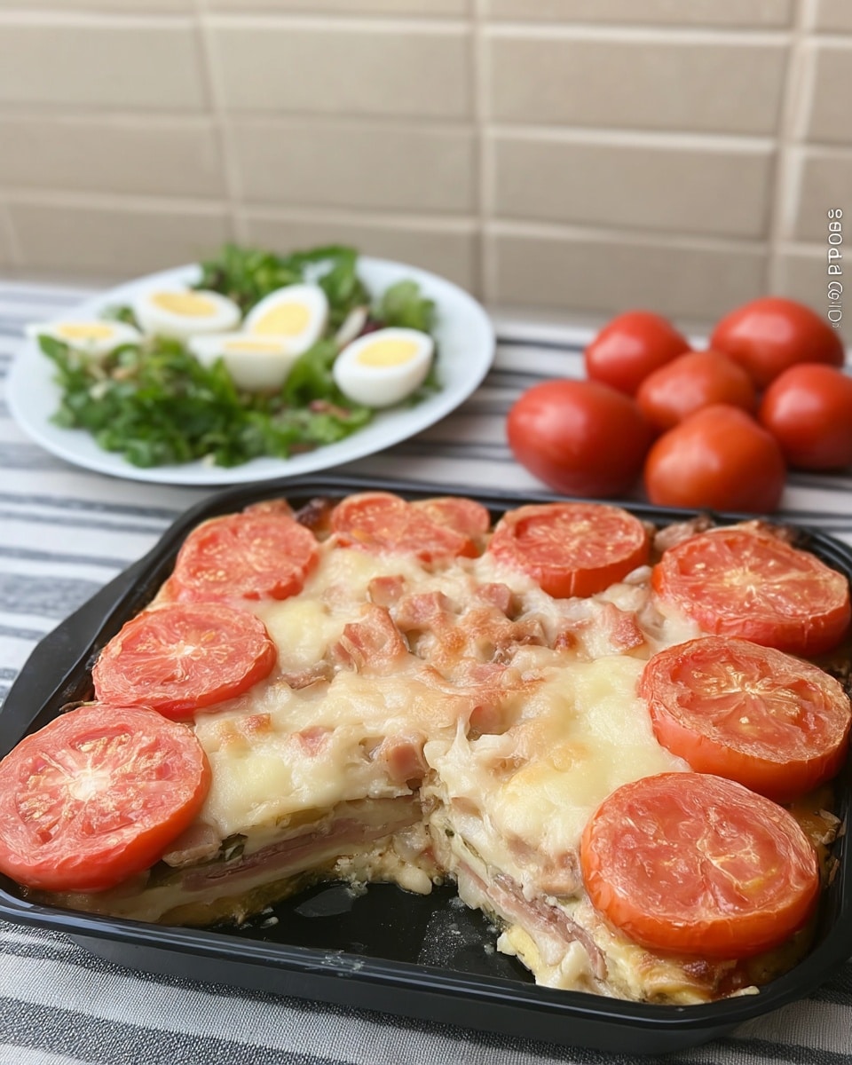 Crustless Tomato Pie 8 Sliced tomato pie showing cheesy layers and fresh herbs Tomato recipes