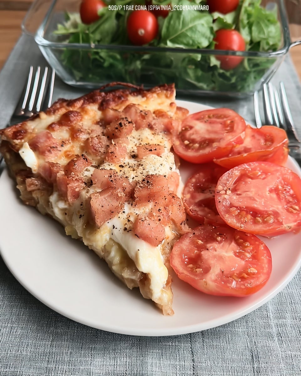 Crustless Tomato Pie 9 Tomato pie served at a brunch table with salad