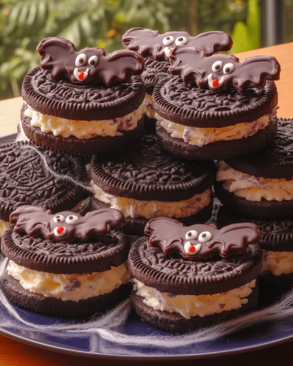 Bat Oreos 8 Ingredients for Bat Oreos arranged neatly on a table: Oreos, chocolate chips, Reese's peanut butter cups, and candy eyes.