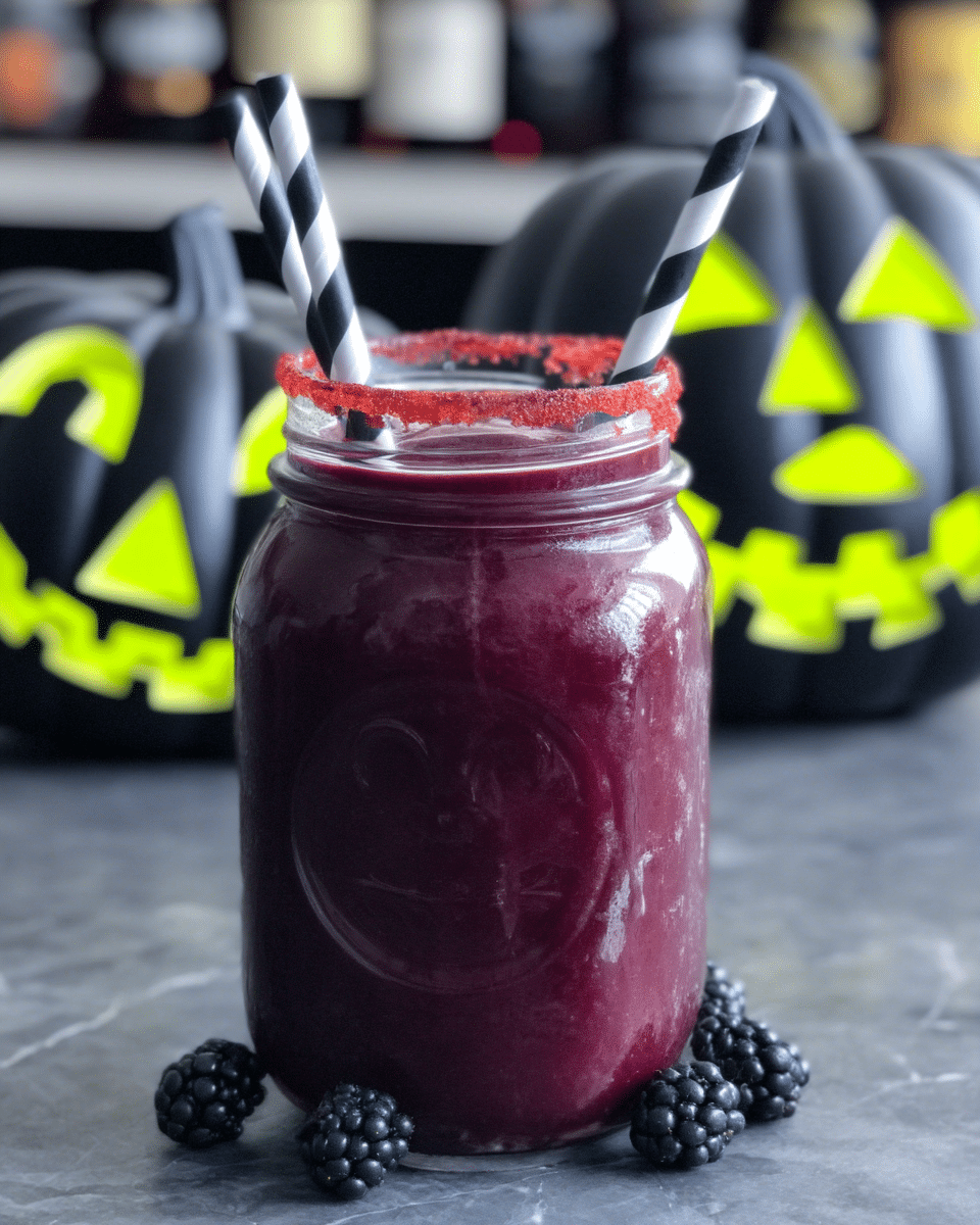 Bloody Berry Smoothie 10 Bloody Berry Smoothie served with Halloween decorations