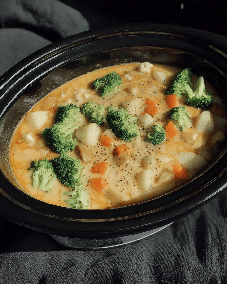 Cheddar Broccoli Potato Soup 10 A bowl of Cheddar Broccoli Potato Soup served with crusty bread.