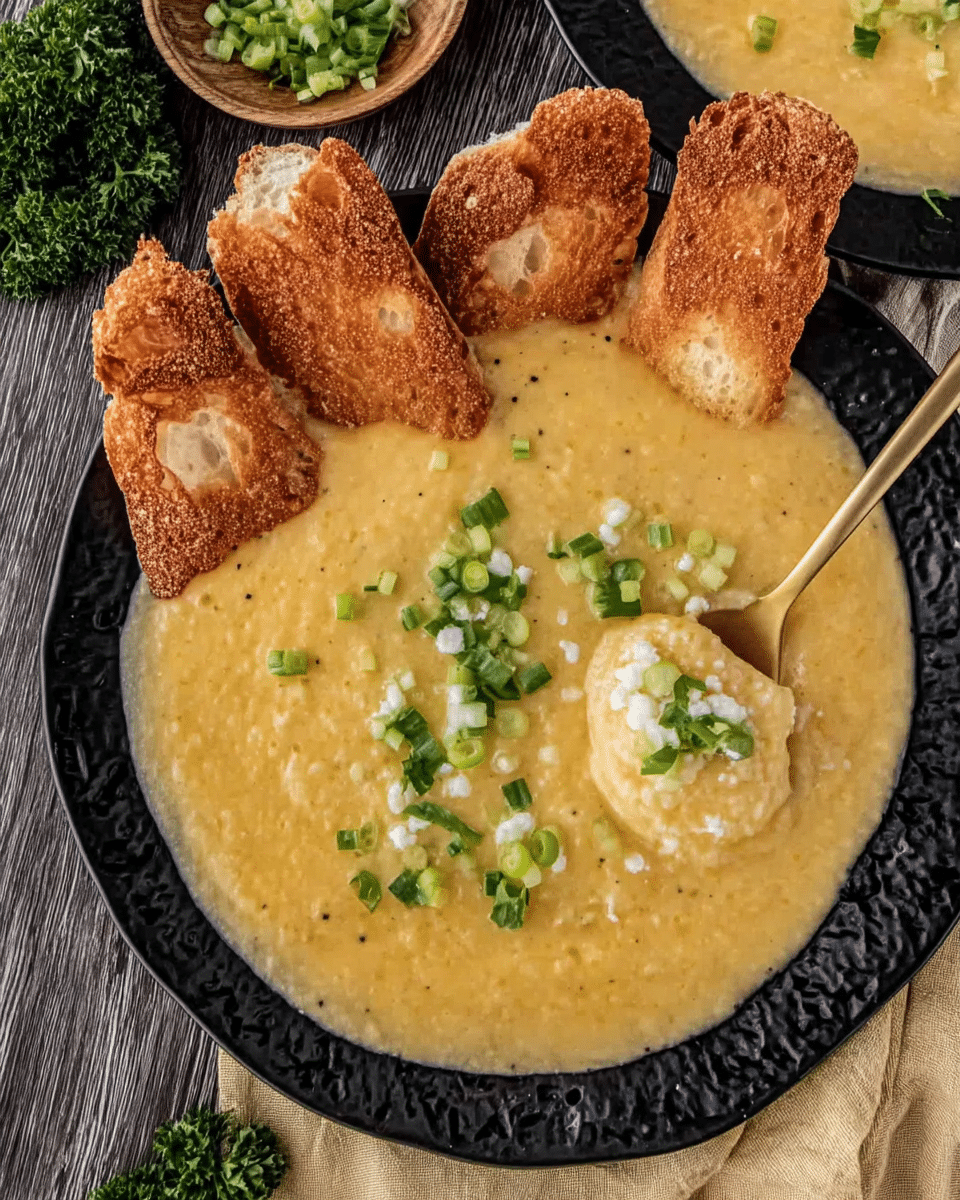 Hearty Cheddar Garlic Herb Potato Soup 8 Ingredients for cheddar garlic herb potato soup arranged on a wooden table.