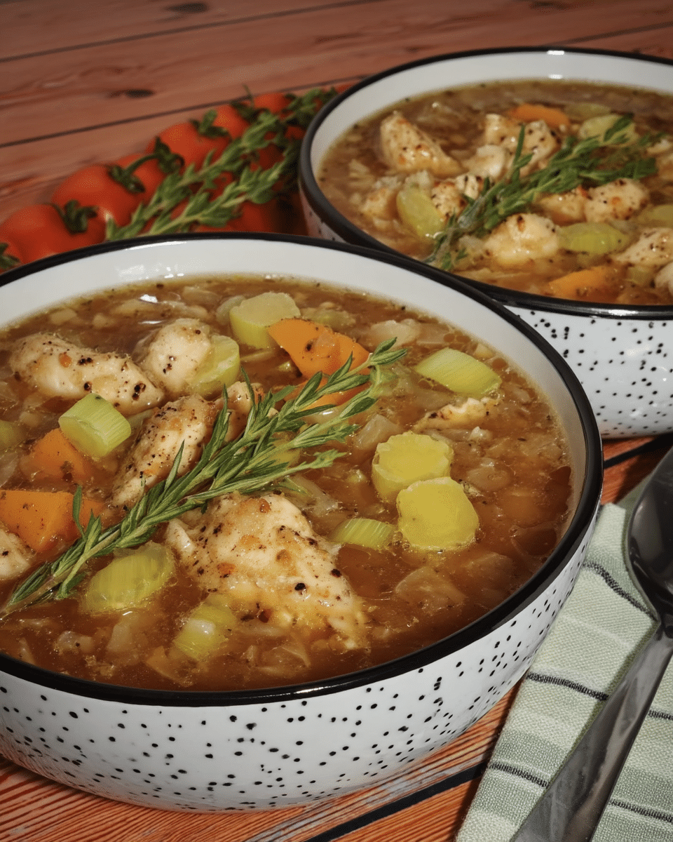 Ingredients for Chicken, Brown Rice, and Vegetable Soup laid out on a table.