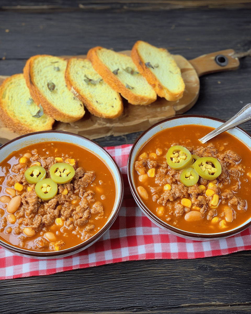 A vibrant arrangement of fresh ingredients for Cowboy Soup, including ground beef, onions, celery, carrots, and canned goods.