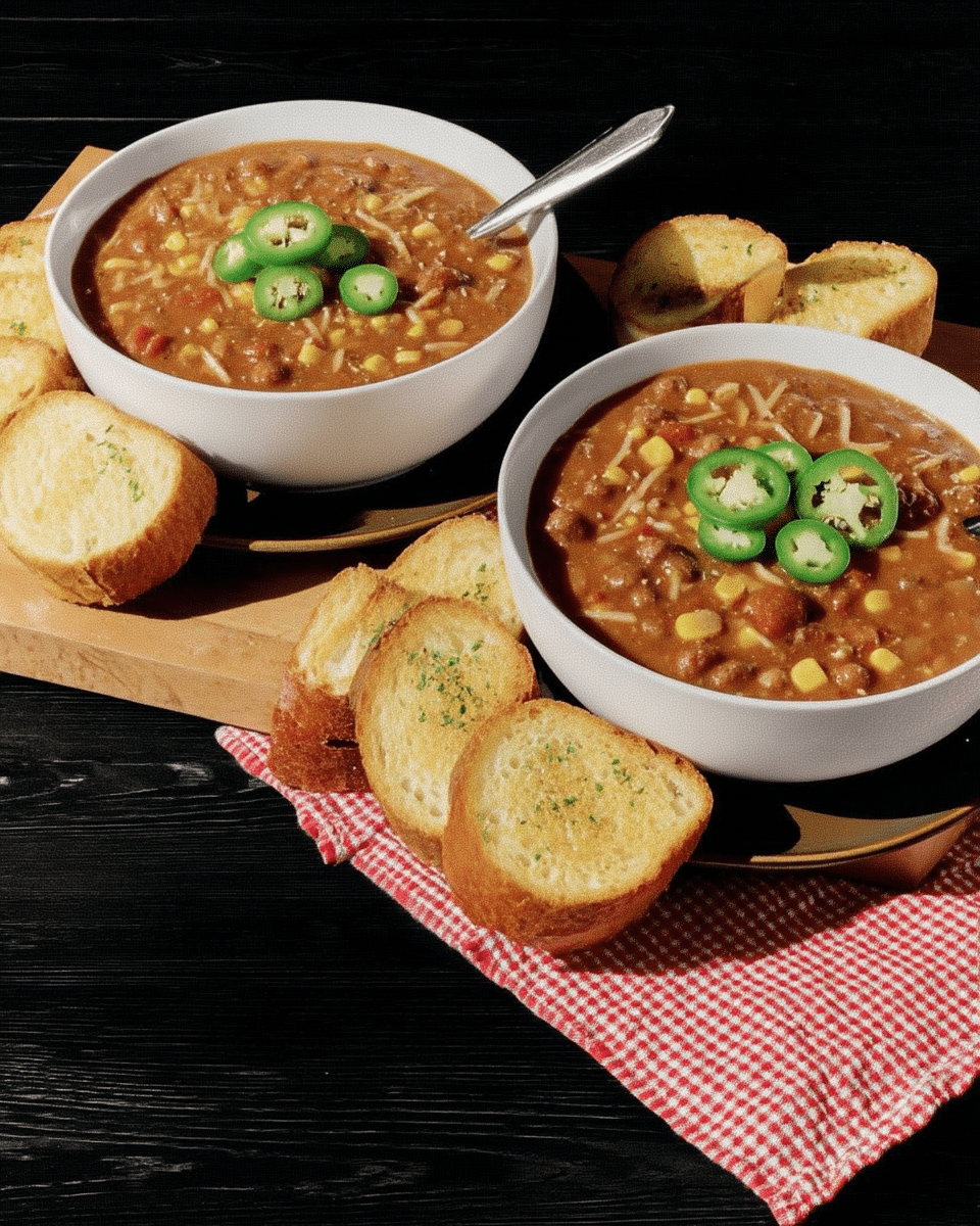 A rustic tablescape with bowls of Cowboy Soup, crusty bread, and a side salad, ready to be enjoyed.