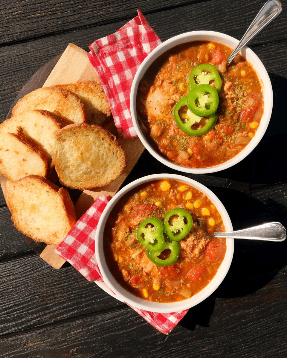 A steaming bowl of hearty Cowboy Soup, garnished with fresh herbs.
