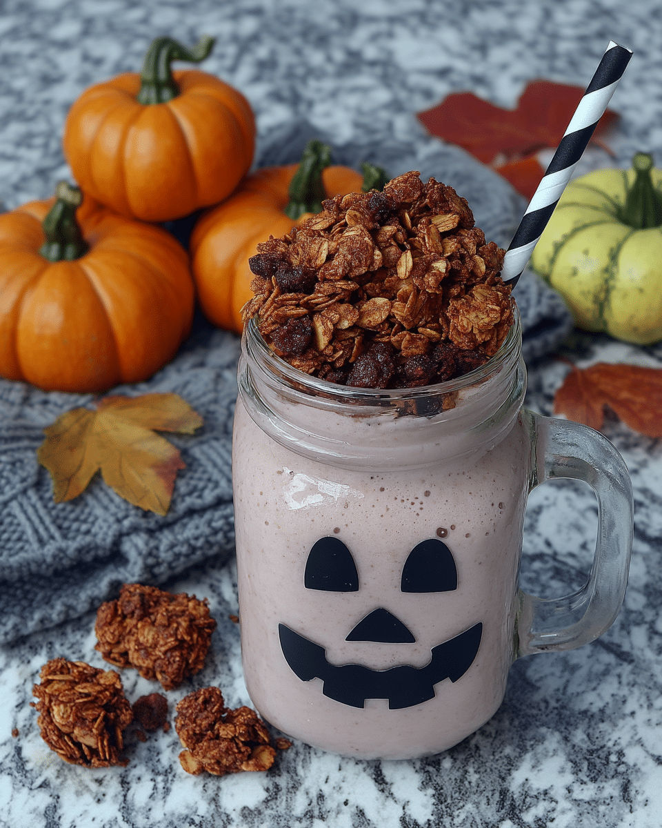 Halloween Overnight Oats 9 A close-up of pumpkin spice overnight oats.