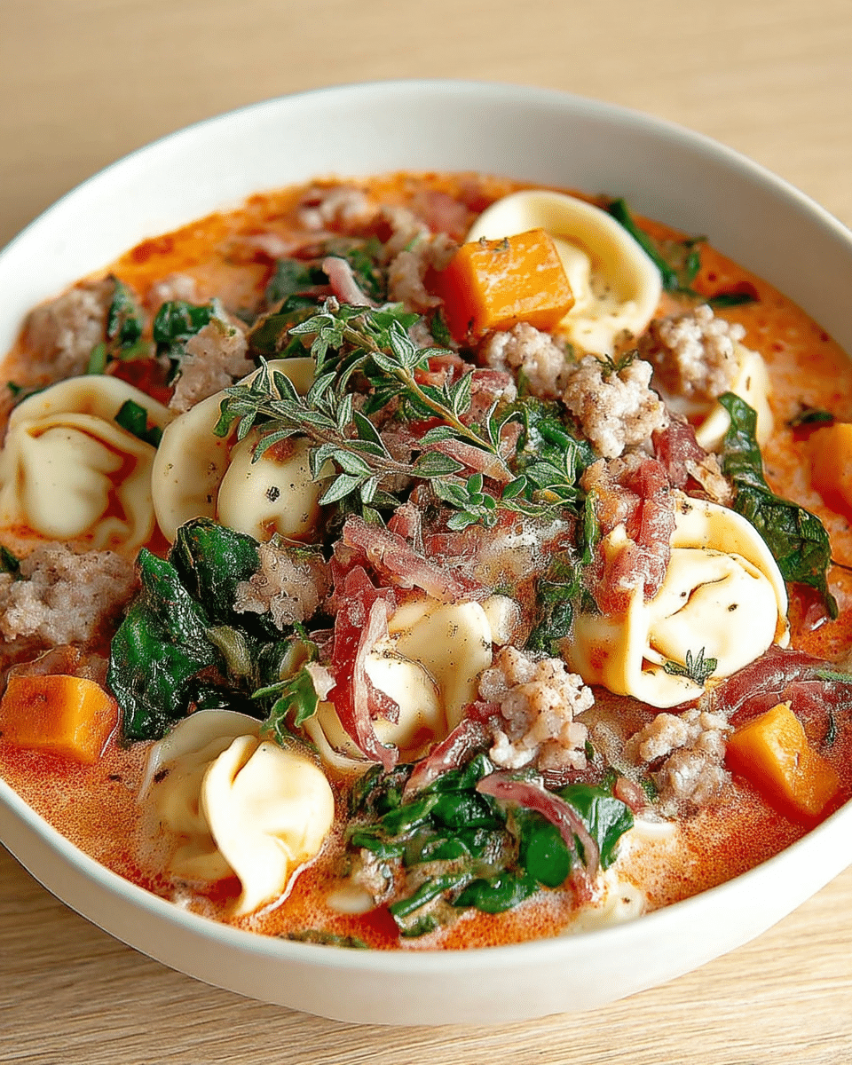 Creamy Sausage Tortellini Soup 9 Creamy Sausage Tortellini Soup with garnish