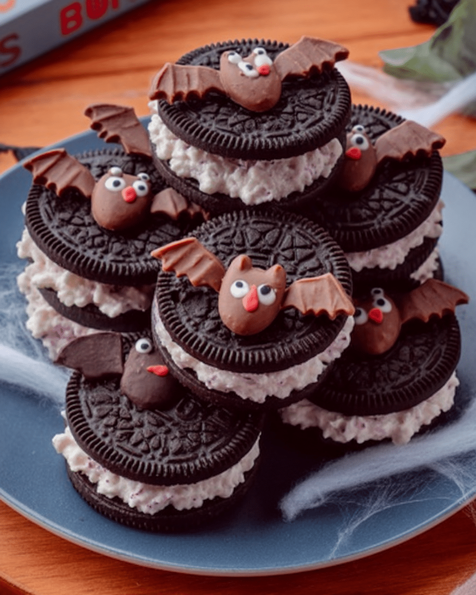 Bat Oreos 9 A hand carefully dipping an Oreo half into melted chocolate.