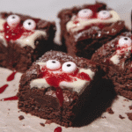 Close-up of Eyeball Brownies on a plate