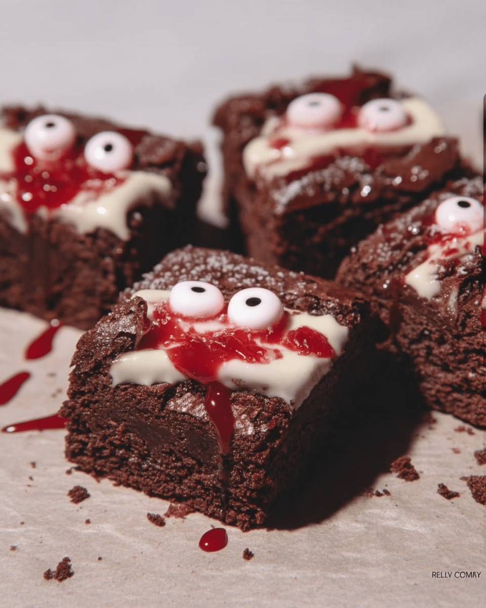 Close-up of Eyeball Brownies on a plate