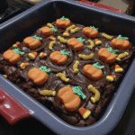 Pumpkin Patch Brownies arranged on a platter.