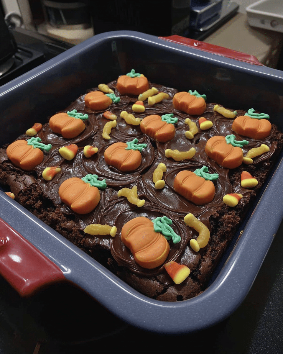 Pumpkin Patch Brownies arranged on a platter.